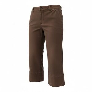 Ann Taylor LOFT Women Julie Crop Pants Brown Cotton Lace Up Hem Casual Work‎ 10